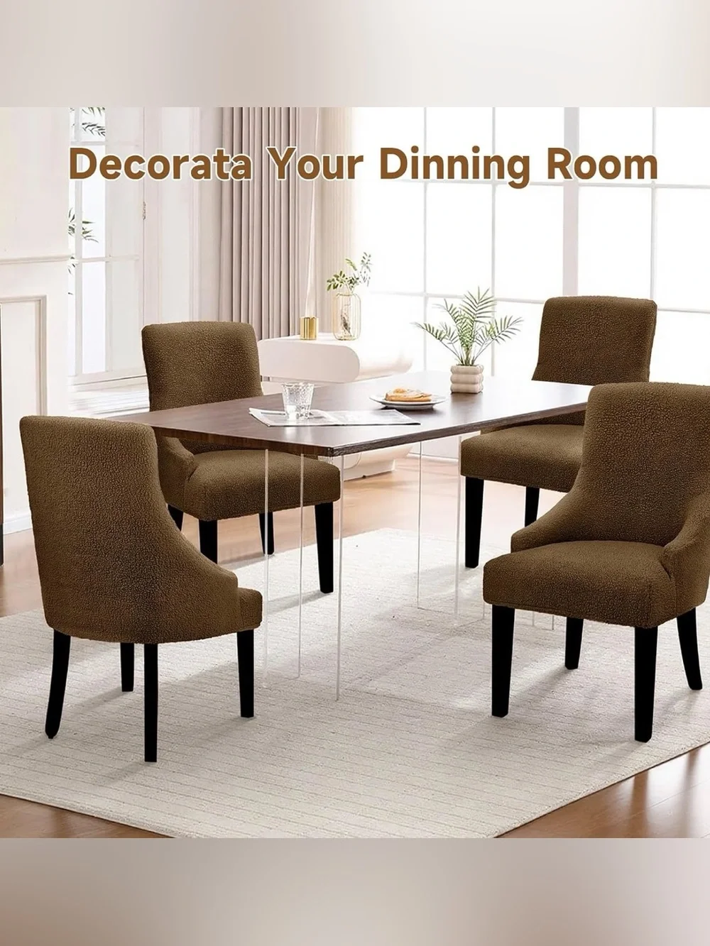 FondleFeeling 4 Brown Teddy Wool Dining Chair Cover